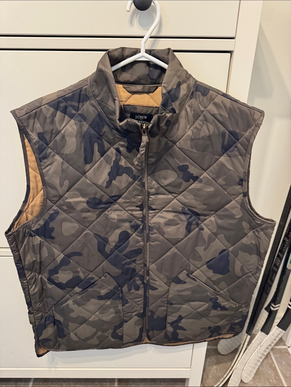 J. Crew Men's Quilted Camo Vest in Gray and Navy